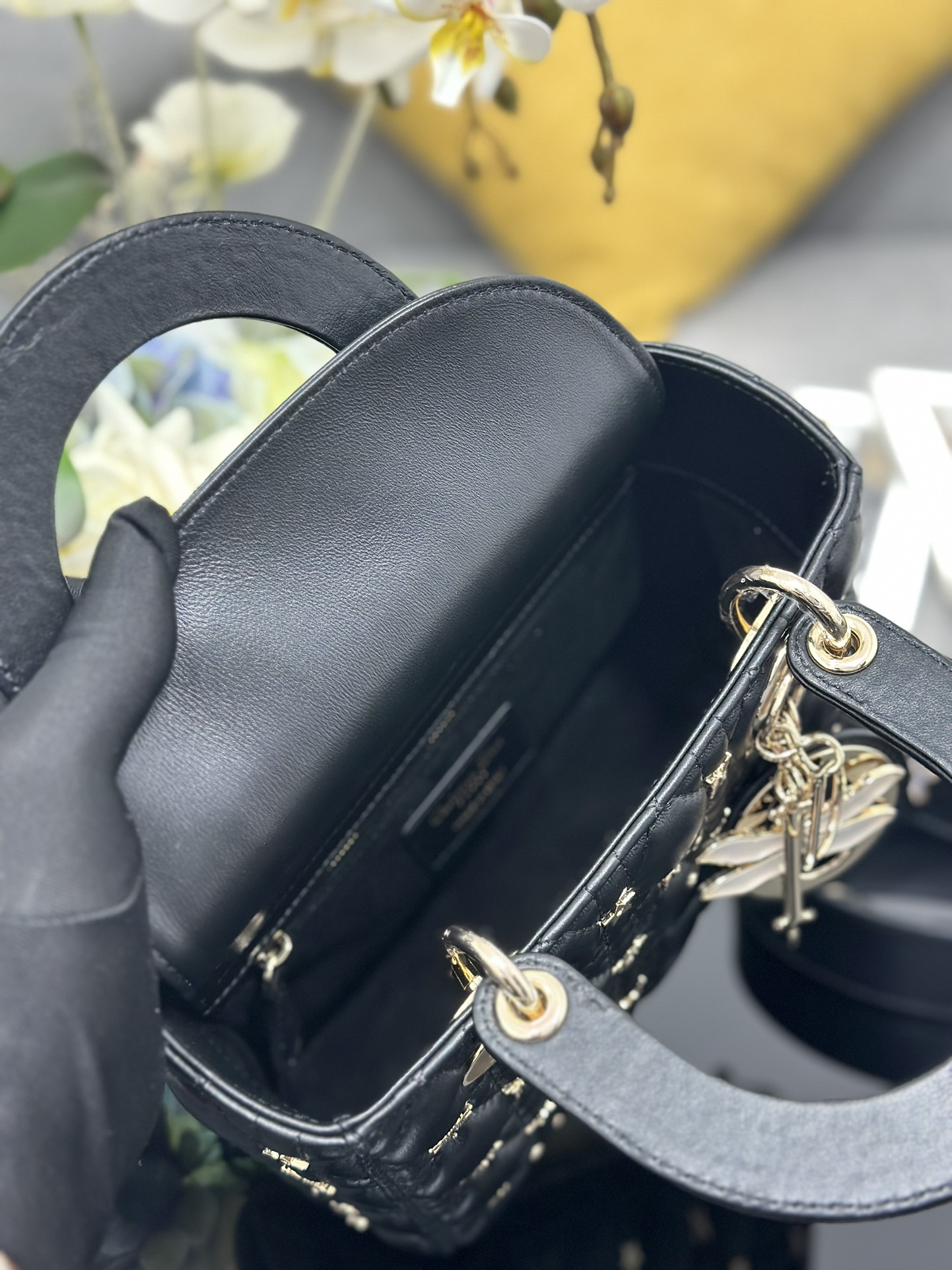 Small Lady Dior Bag Black Lambskin with Dragonfly Nail